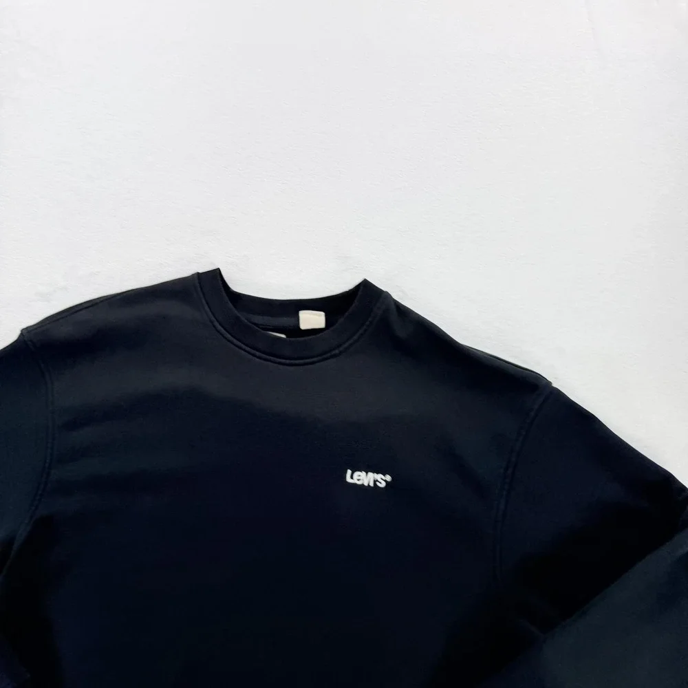 Levi's Sweatshirt Mens Large Black Fleece Crewneck Relaxed Pullover Logo